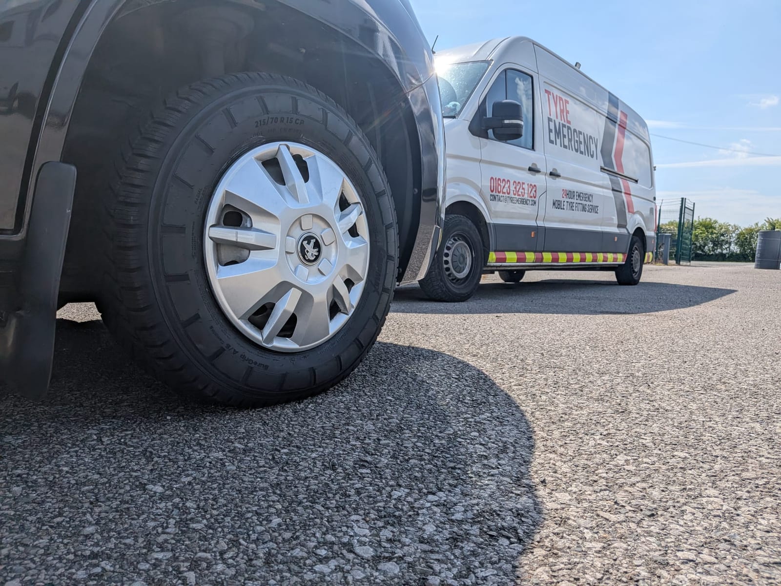 Mobile tyre fitting on a motorhome on a customer's driveway